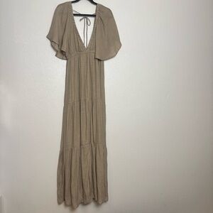 HYFVE Tan Romantic‎ Maxi Dress with Flutter Sleeves